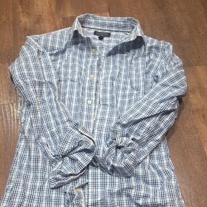 Banana Republic Blue and White Checkered Men's Shirt